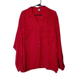 Vtg Anna & Frank Red Silk Floral Relaxed Button Up Blouse Large Quiet Luxury